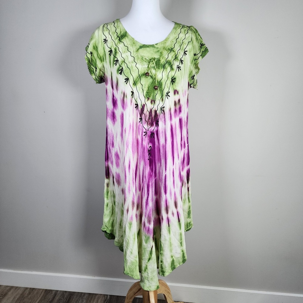 Tie Dye Dress Womens Free Size Embroidery‎ Hippie Festival Boho Fairy Flowy Y2K